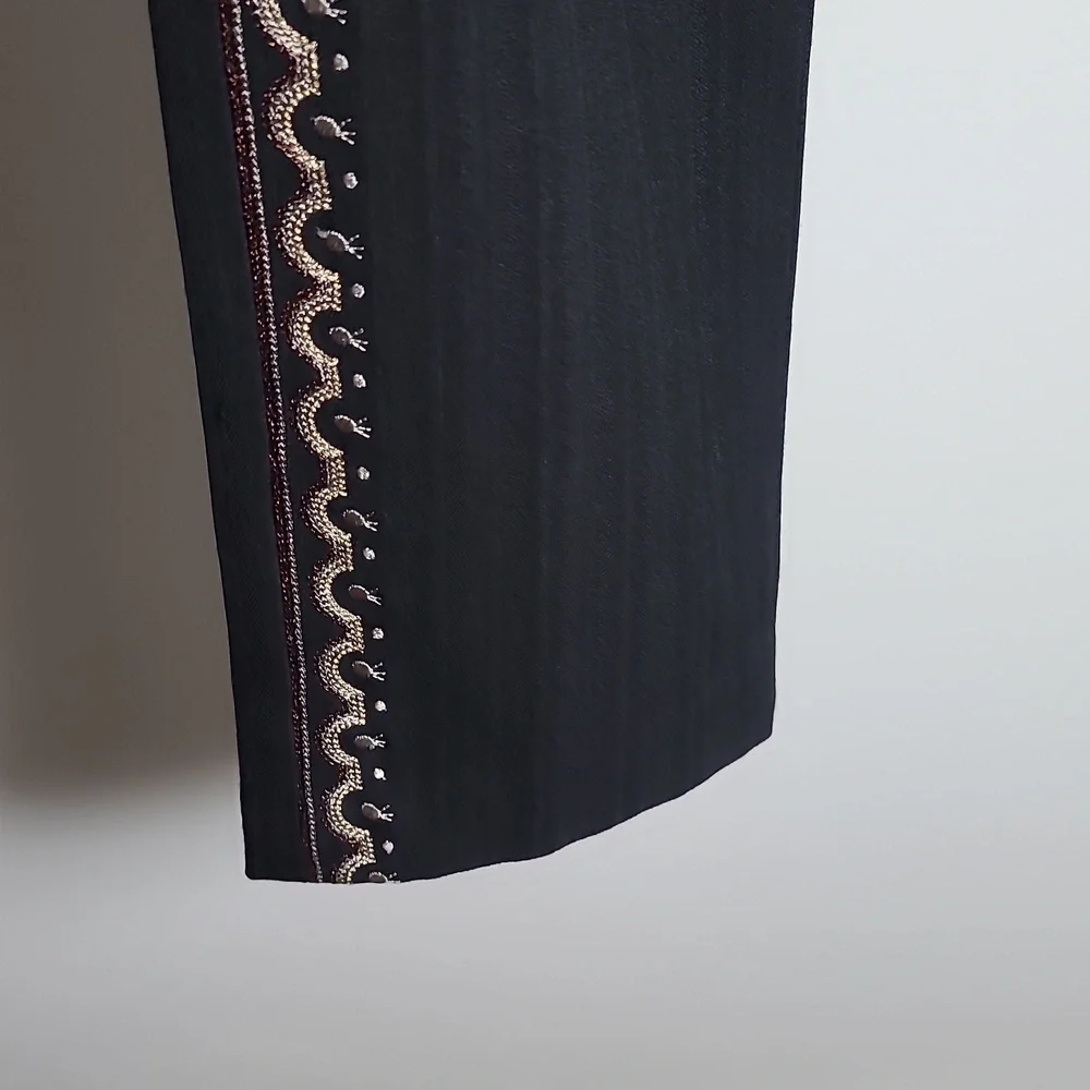 NICOLE MILLER Collection Wool Embroidered Pants in Black Size Small